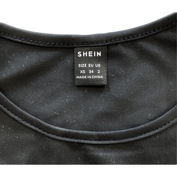 SHEIN Black Cream Floral Layered Belted Dress Womens Size XS NEW - Picture 4 of 9